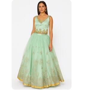 Indian embroidered 3 piece lehenga green/Gold sequin Traditional Indian dress SM